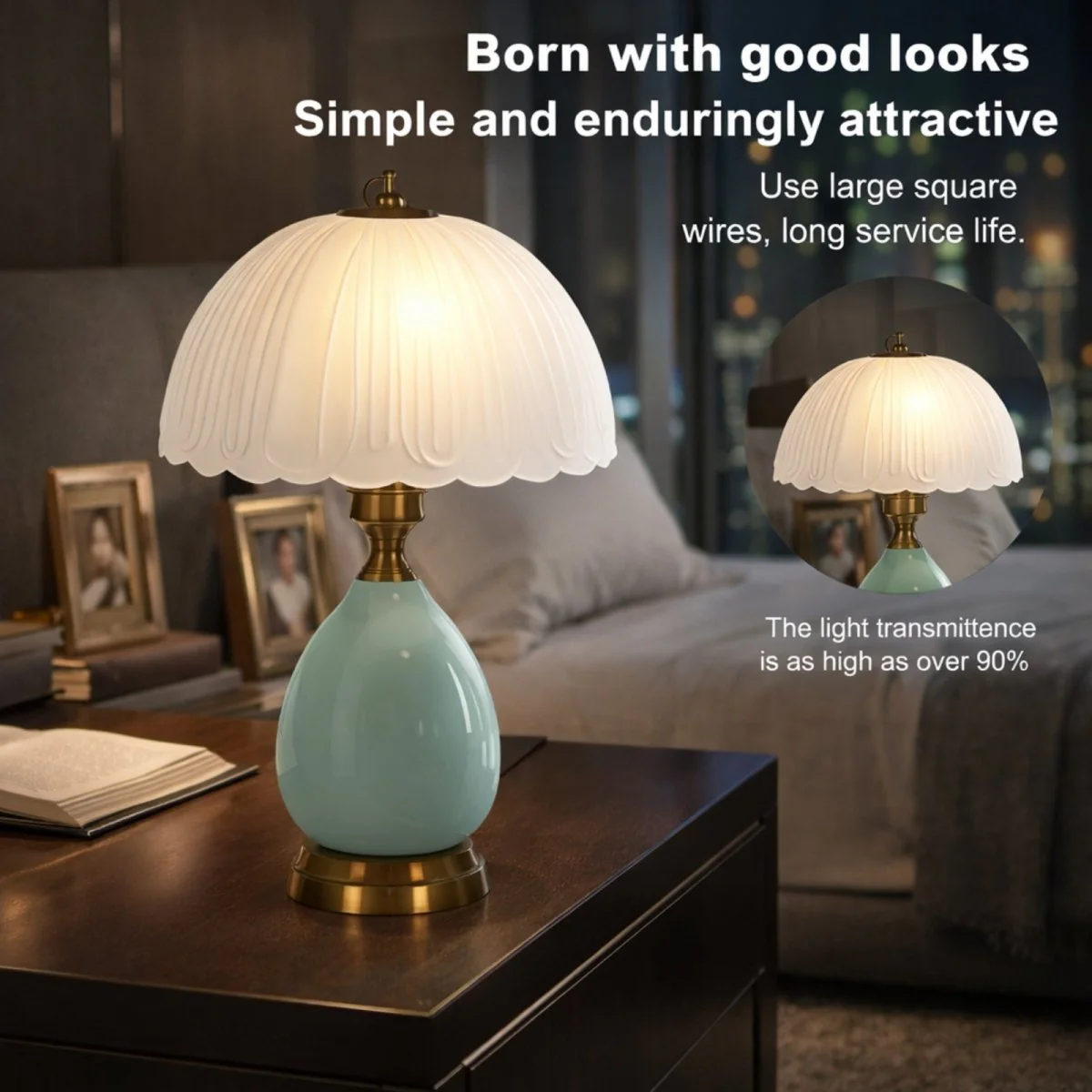 The Celadon Vintage Lamp | Crackle-Glaze Ceramic & Brass - Image 4