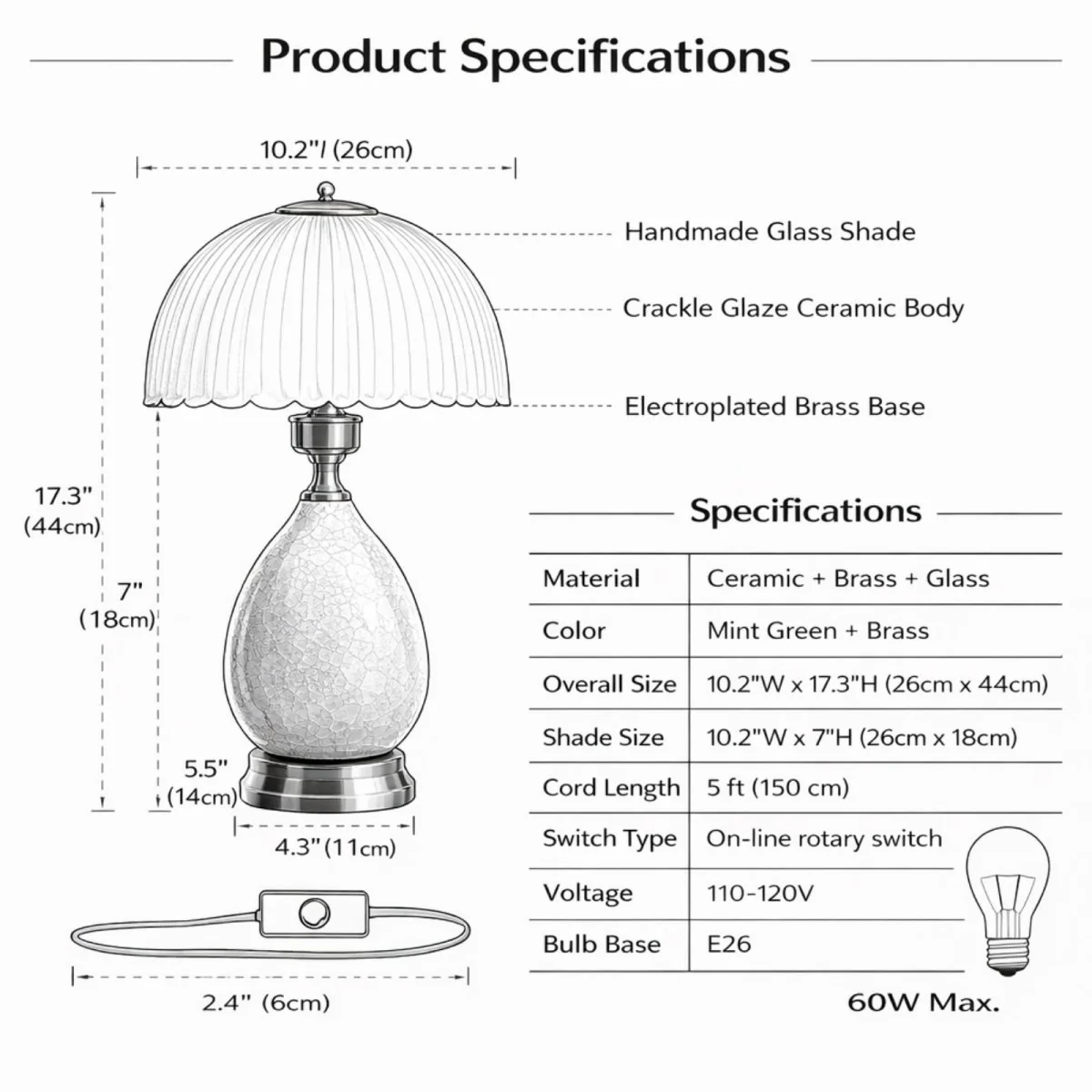 The Celadon Vintage Lamp | Crackle-Glaze Ceramic & Brass - Image 7