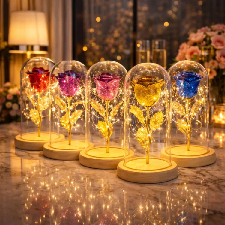 Enchanted Red Rose in Glass Dome | Romantic Gift for Her, Wife, Girlfriend | Forever Flower with LED Lights | Beauty and The Beast Rose Lamp - Image 7