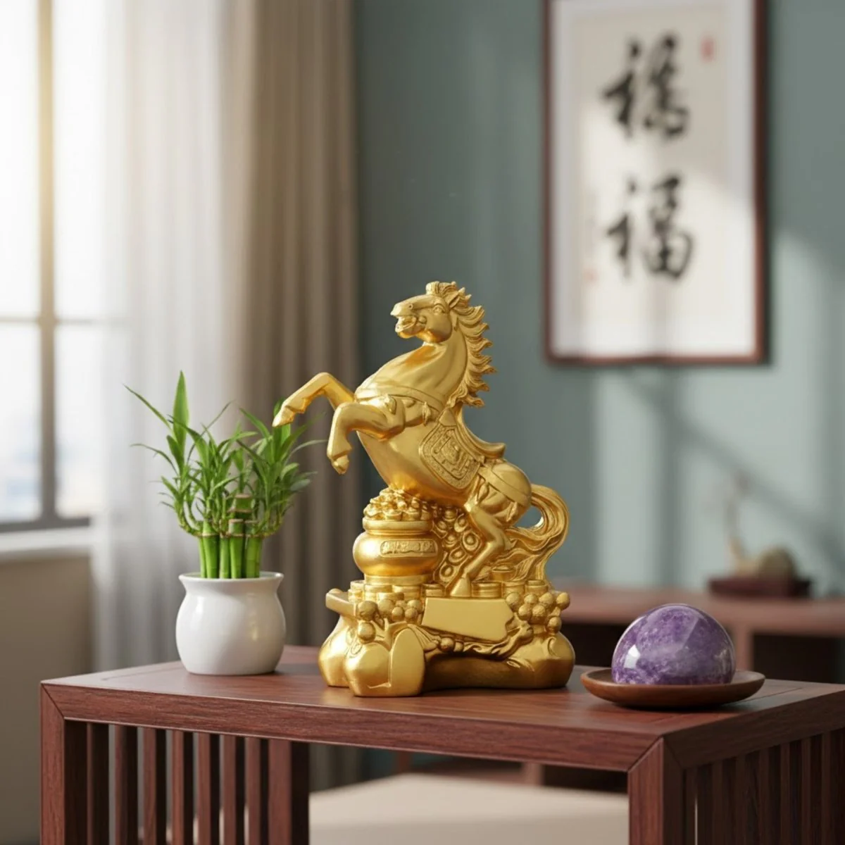Golden Feng Shui Success Fire Horse Statue for Wealth Luck - Image 4