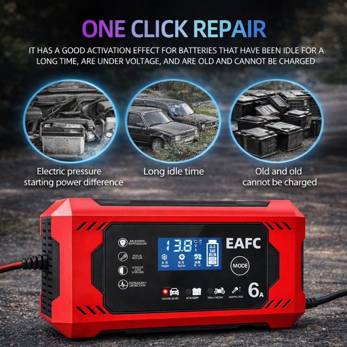 12V Smart Car Battery Charger & Maintainer with Pulse Repair Mode for AGM, Gel, Lead-Acid Batteries | 6 Amp Automotive Trickle Charger for Cars, Trucks, Motorcycles by Kouvr - Image 7