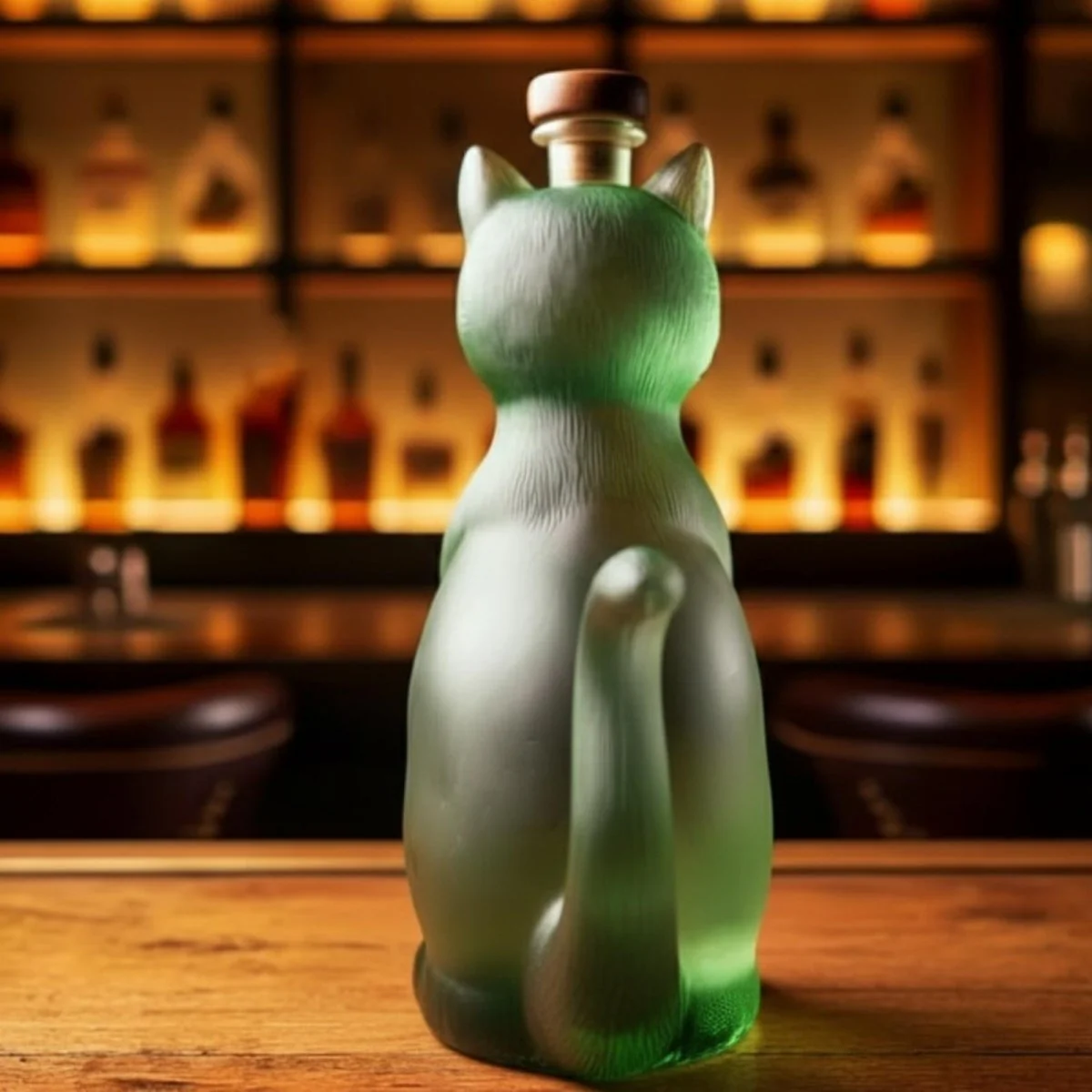 Green Cat Whiskey Bourbon Decanter Bottle - Image 3