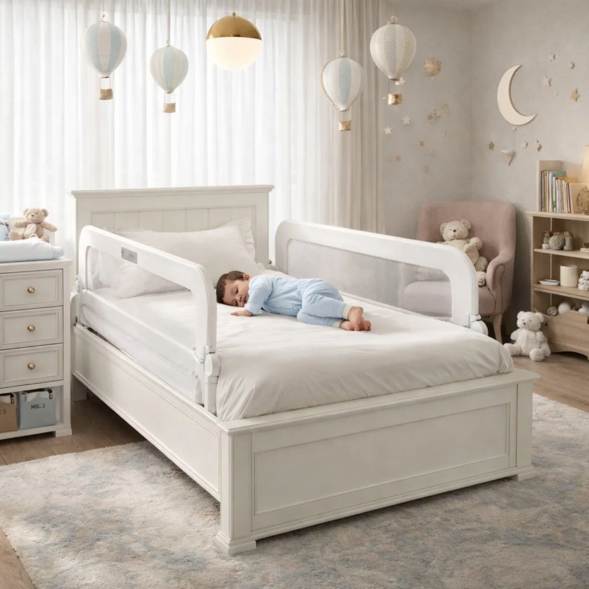 Toddler Bed Rail Guard Extra Long 71in for Kids | Fold Down Bedrail for Twin, Double, Queen & King Beds | Adjustable & Breathable Mesh Fabric | Kouvr - Image 2