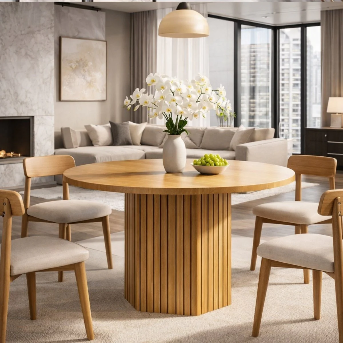 Tribesigns Round Dining Table for 4-6 People, 47-Inch Farmhouse Dinning Room Table Circle Kitchen Table, Industrial Dinner Table - Image 2
