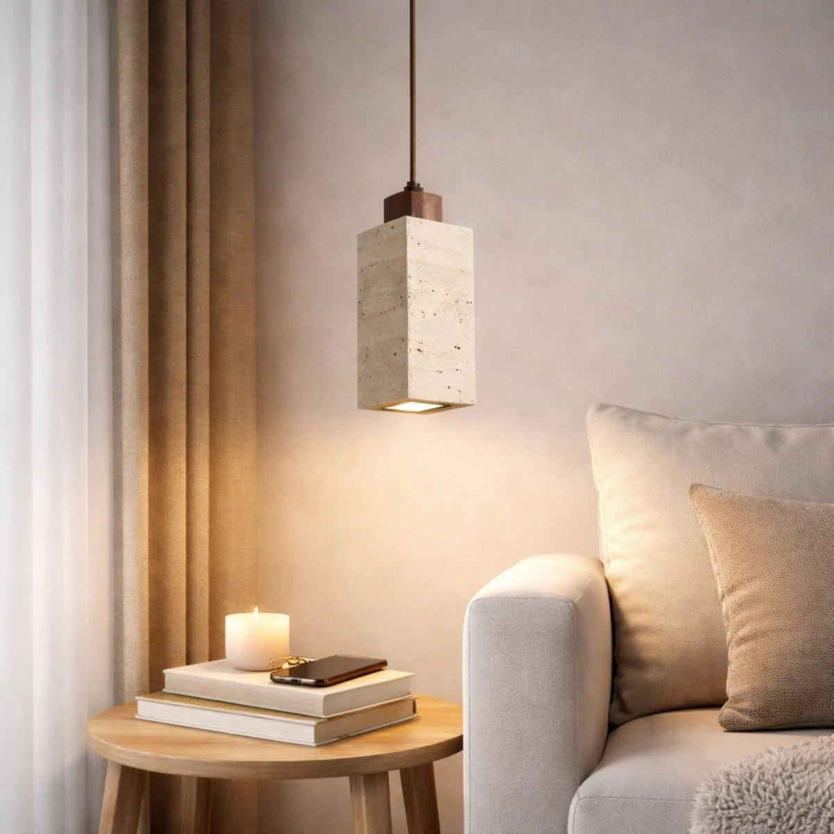 The Kyoto Harmony Pendant | Organic Stone &amp; Wood Hanging Light - Image 9