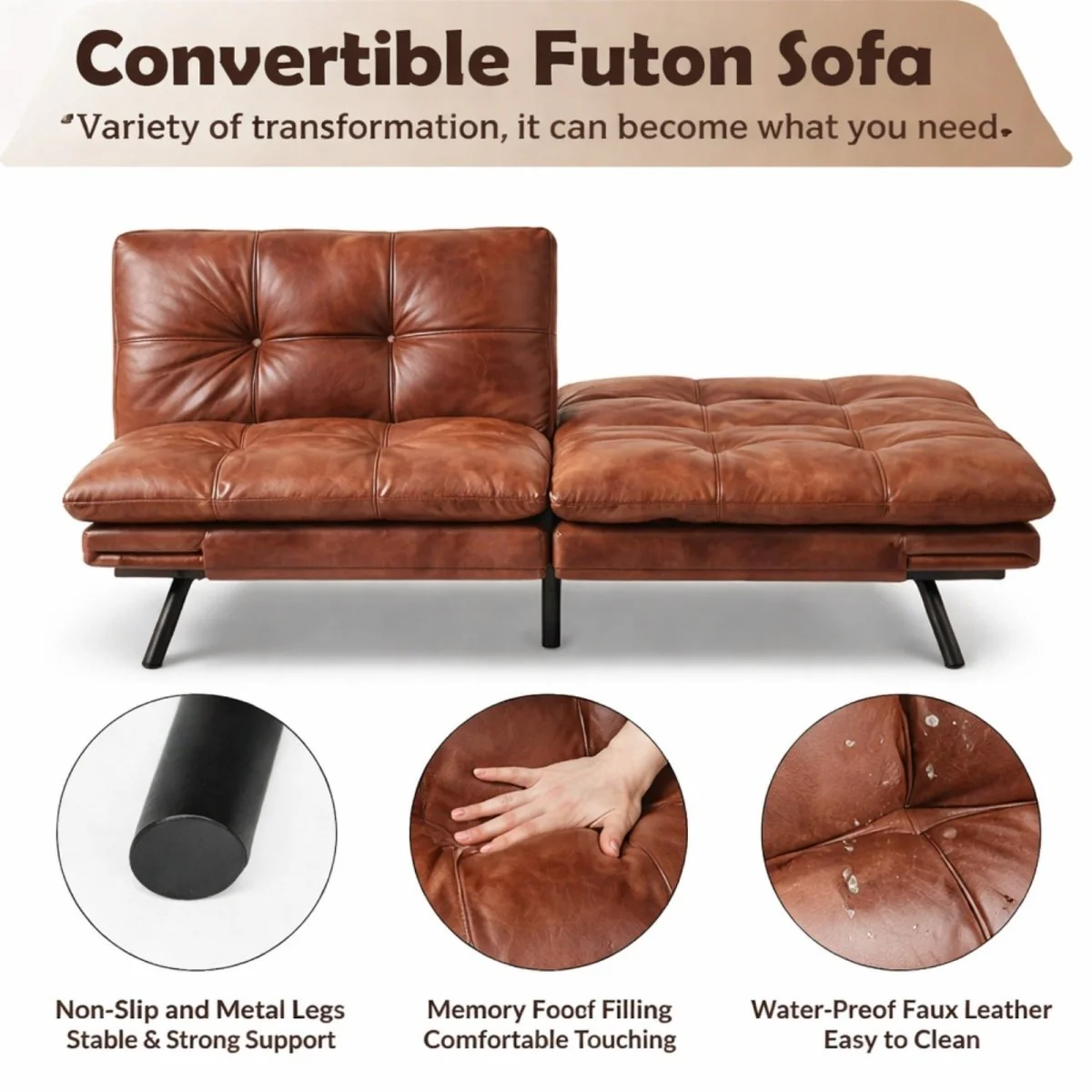 The Maddox Daybed | Mid-Century Convertible Leather Sleeper - Image 9
