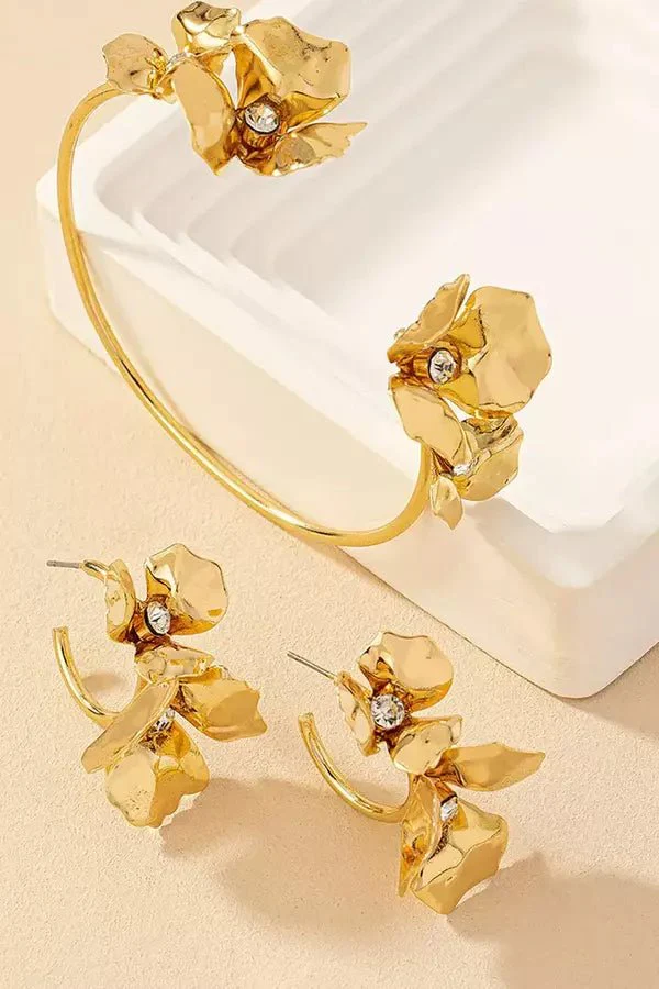 Melisa Petal Earrings And Open Bangle - Image 3