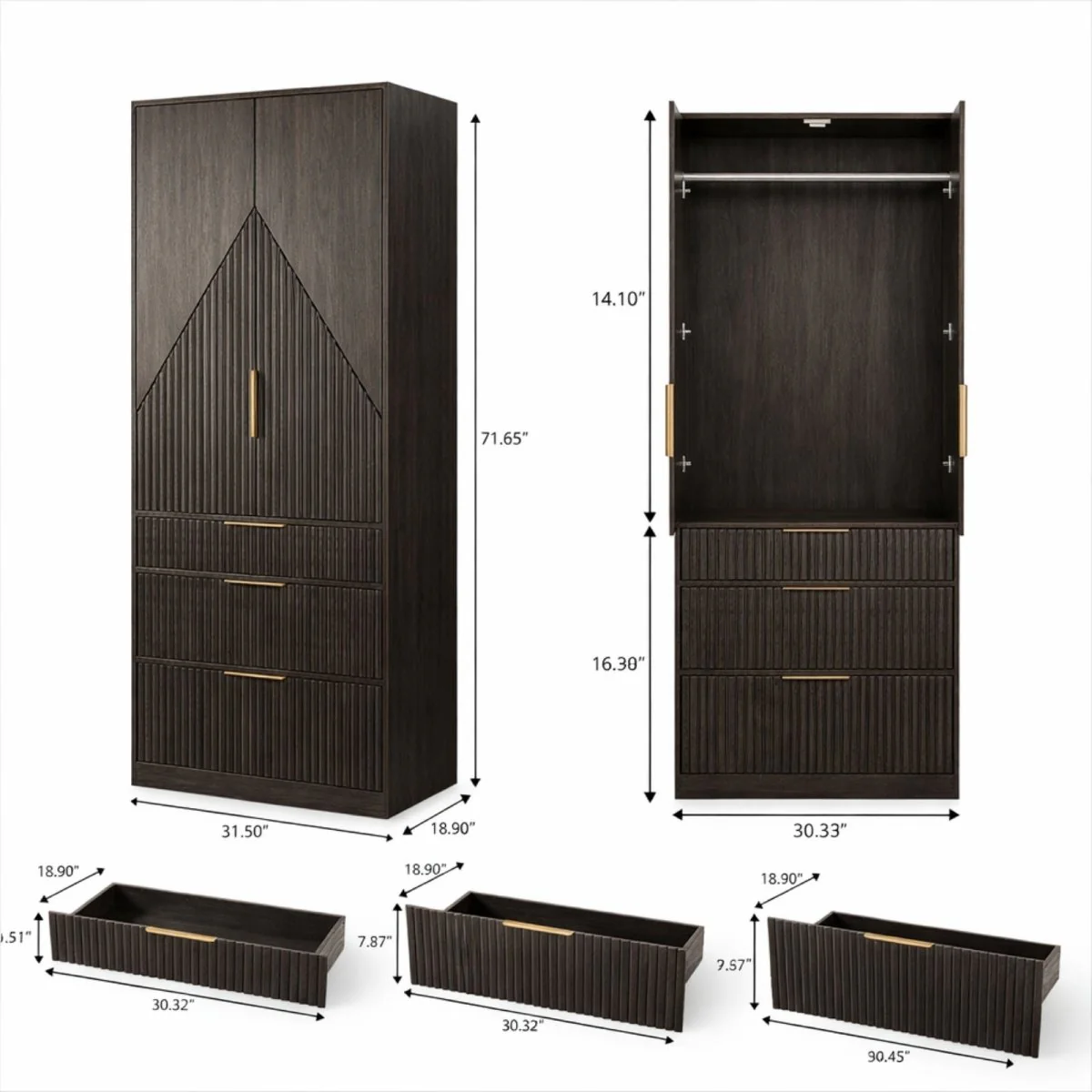 The Obsidian Apex Armoire | Geometric Fluted Wardrobe - Image 5