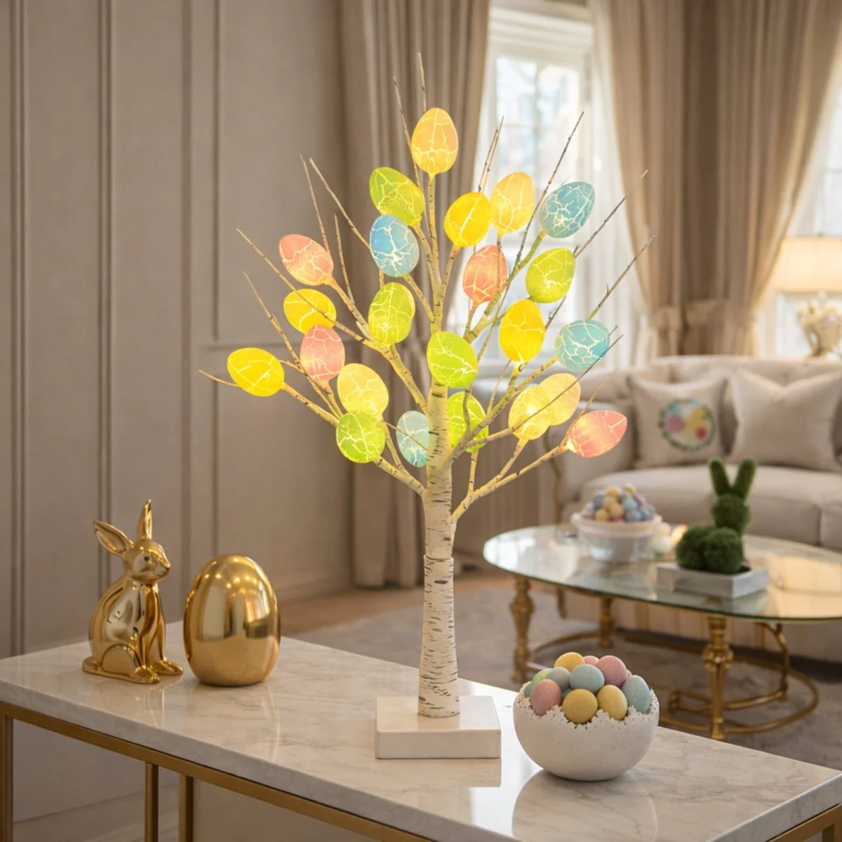 Lighted Easter Egg Tree with 24 LED Birch Branches - Battery Operated Easter Decorations for Home, Tabletop Centerpiece & Spring Decor - Image 7