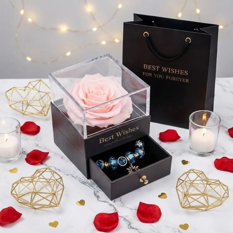 Preserved Rose Jewelry Box with Bracelet - Eternal Flower Gift Set for Valentine's Day, Anniversary & Birthday - Image 11
