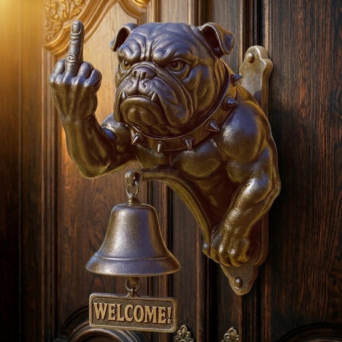 Rebellious Bulldog Door Knocker Bell