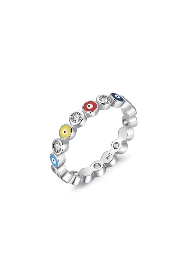 Silver Evil Eyes Ring - Image 7