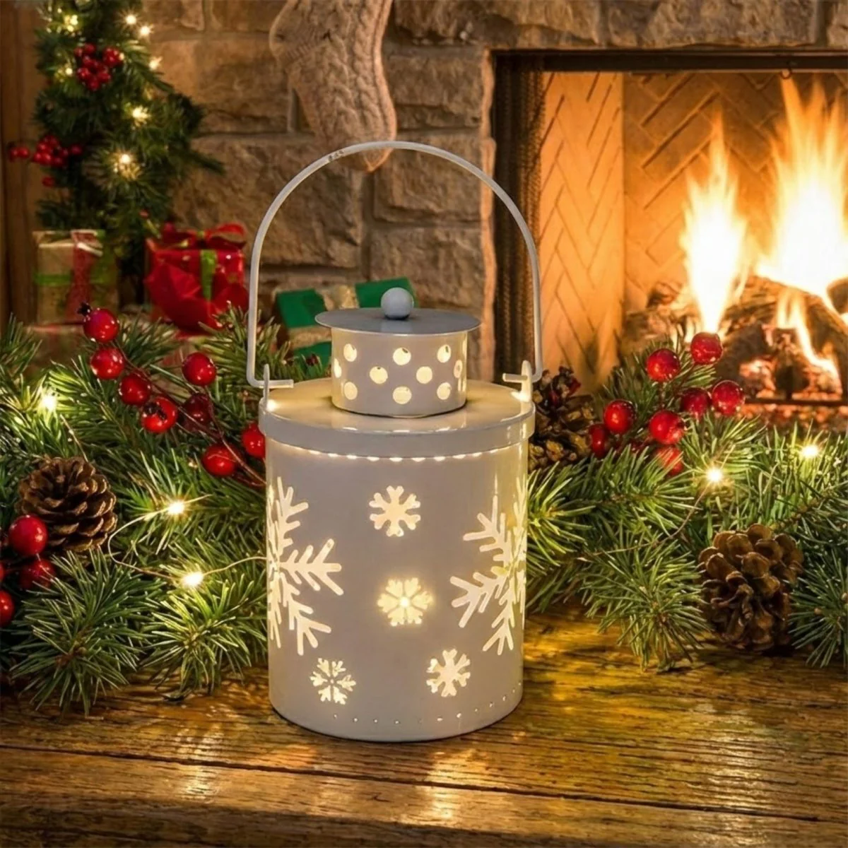 Christmas LED Candle Lantern – Rustic Metal Reindeer, Tree & Snowflake Designs – Flameless Holiday Decor - Image 8