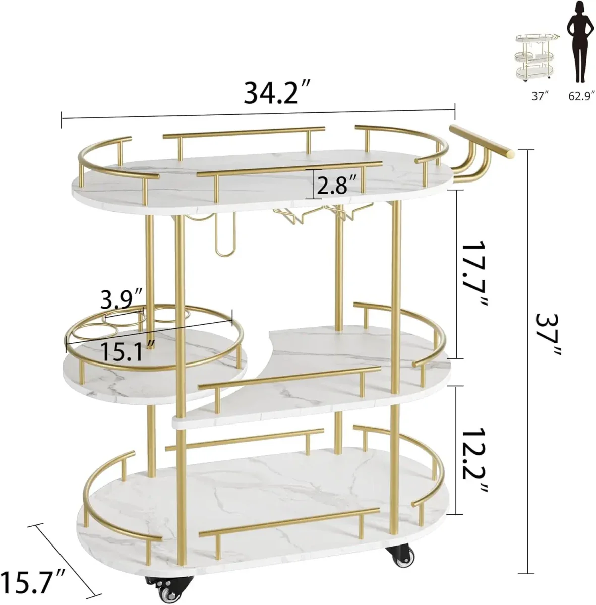 The Vesper Rolling Bar Cart | Gold & Marble Entertaining Station - Image 5