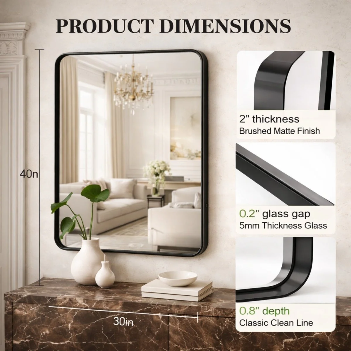 The Vesper Deep Frame | Matte Black Rounded Wall Mirror - Image 7